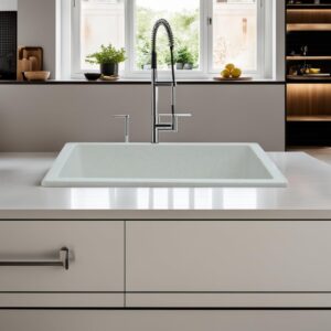 Granite Quartz Single Bowl Kitchen Sink with Drain Board – Moon Sand