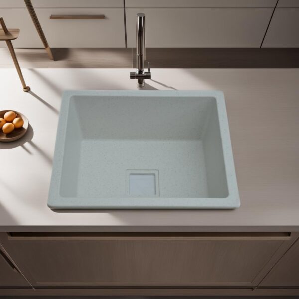 Granite Quartz Single Bowl Kitchen Sink with Drain Board – Moon Sand - Image 3