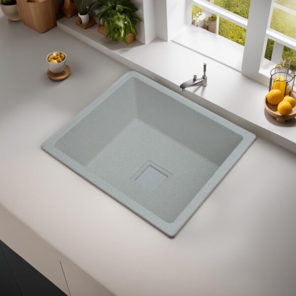 Granite Quartz Single Bowl Kitchen Sink with Drain Board – Moon Sand - Image 2