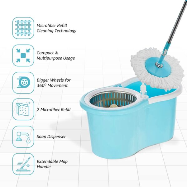 Presto! Spin Mop with Oval Bucket & Steel Basket – 2 Refills - Image 4
