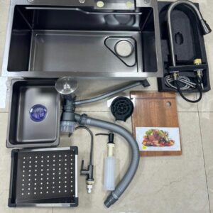 Modular Waterfall Kitchen Sink with Pull-Down Faucet – 304 Stainless Steel