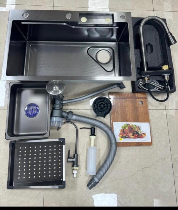 Modular Waterfall Kitchen Sink with Pull-Down Faucet – 304 Stainless Steel
