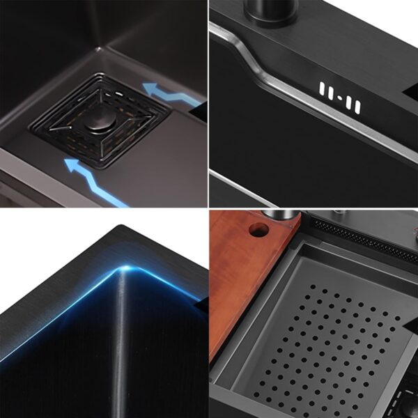 Premium 304-Grade Waterfall Kitchen Sink – 37×18×9, Honeycomb Black - Image 2
