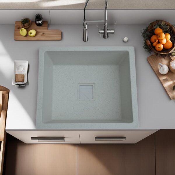 Granite Quartz Single Bowl Kitchen Sink with Drain Board – Moon Sand - Image 4