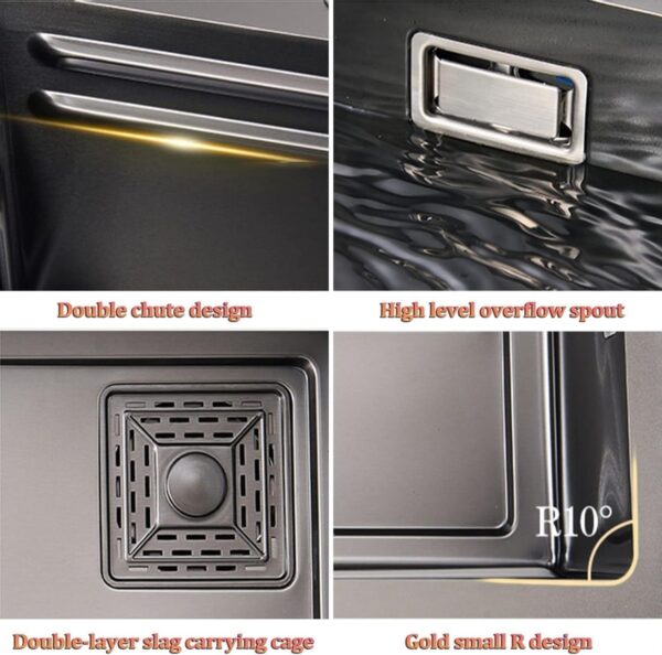 Premium 304-Grade Waterfall Kitchen Sink – 37×18×9, Honeycomb Black - Image 4