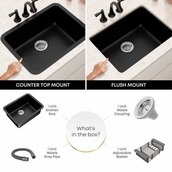 Quartz Single Bowl Kitchen Sink – Black Finnish - Image 2