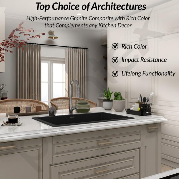 Quartz Single Bowl Kitchen Sink – Black - Image 3